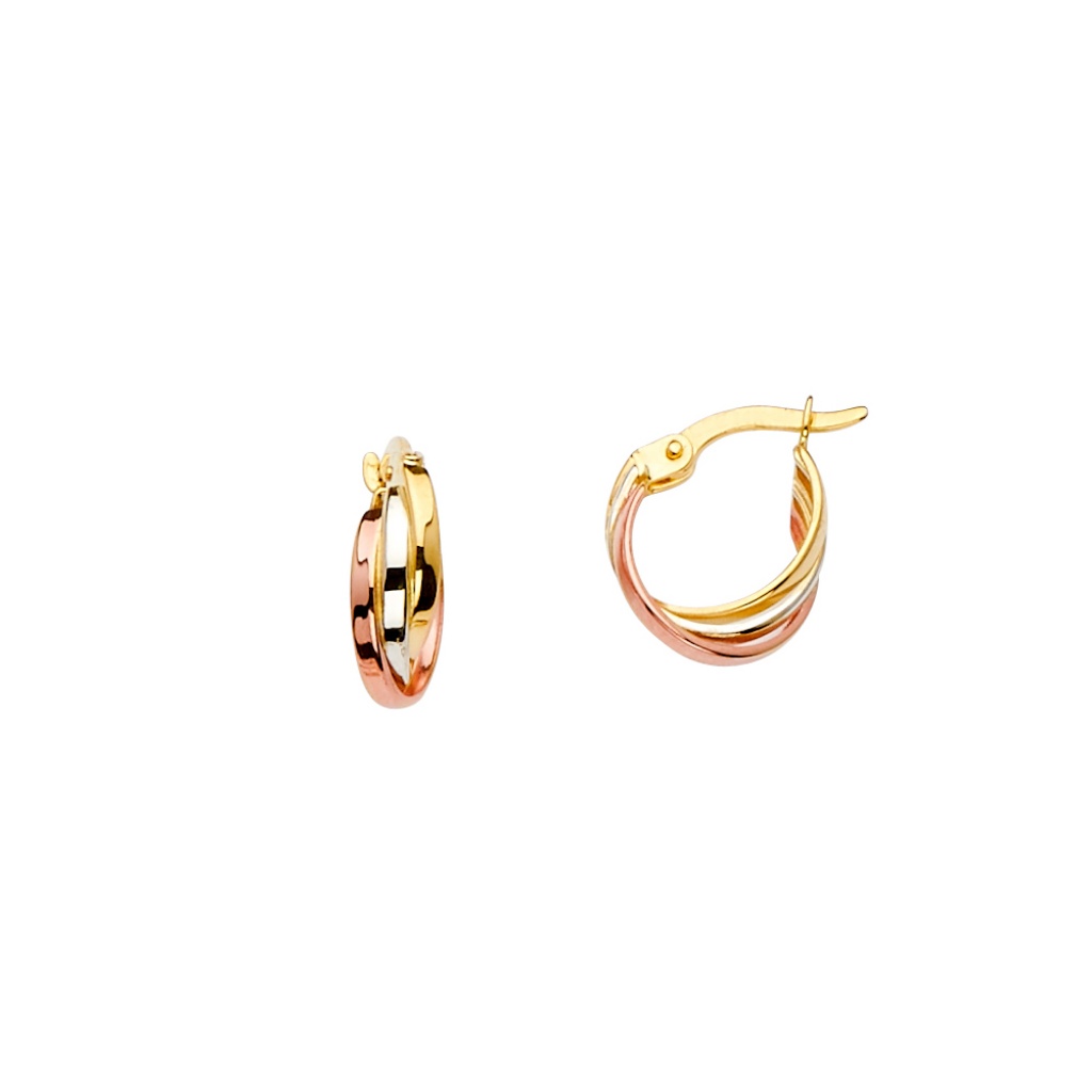 14k Tri Color Gold Hoop Earrings For Women